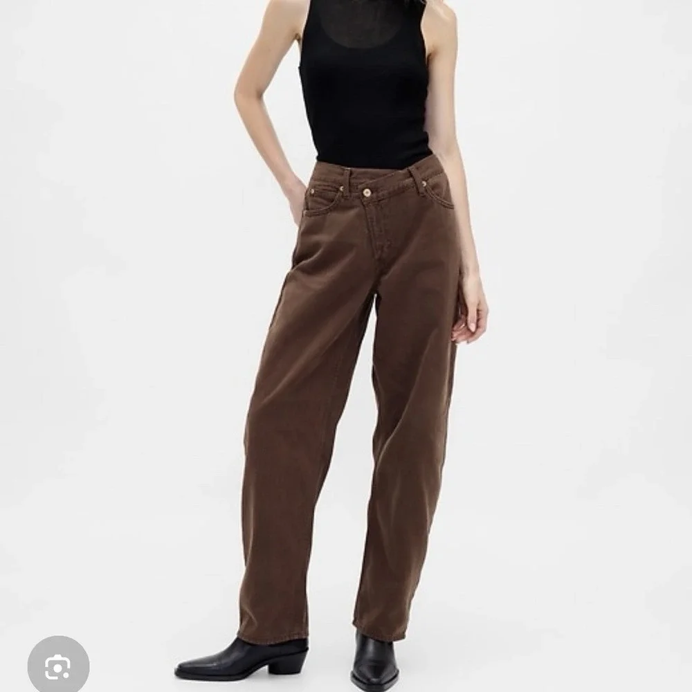 NWT Gap High Rise Crossover Barrel Jeans Size 26 Dark Brown Boho Hippie 90s